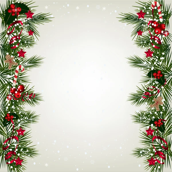 Різдвяний фон з ялицею та сніжинками — стоковий вектор