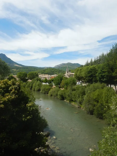 Przegląd Rzeki Verdon Mostu Roc Castellane Koło Castellane Francja — Zdjęcie stockowe