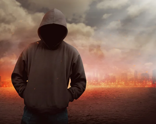 Man in hoodie shirt is hacker — Stock Photo, Image