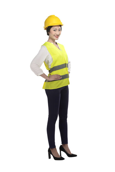 business woman with hard hat and safety vest
