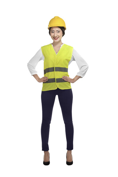 business woman with hard hat and safety vest
