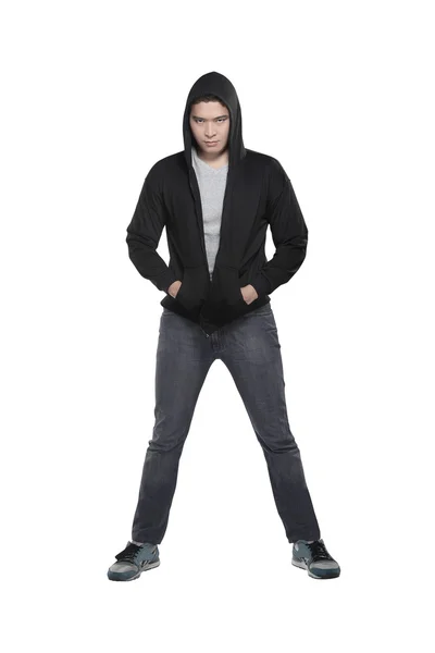 Asian man in hoodie with hands in pockets — Stock Photo, Image