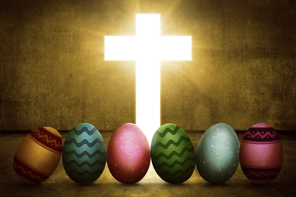 Easter eggs with shining cross — Stock Photo, Image