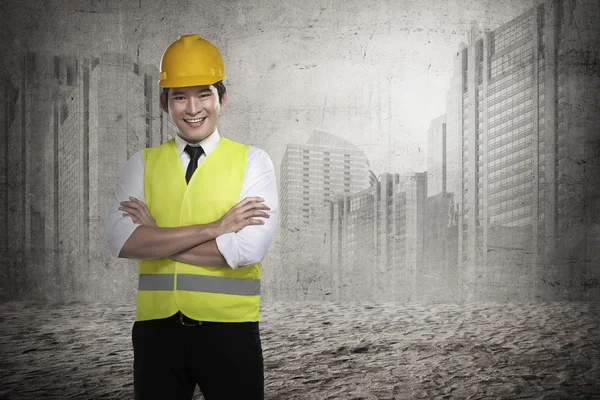 Asian engineer wearing safety vest