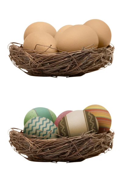 Пасхальные яйца внутри гнезда — стоковое фото