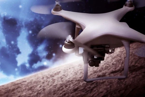 Drone flying on the outer space — Stock Photo, Image
