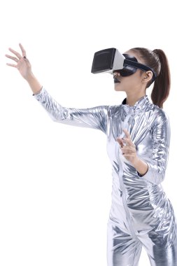 kadın lateks kostüm ve Vr kulaklık