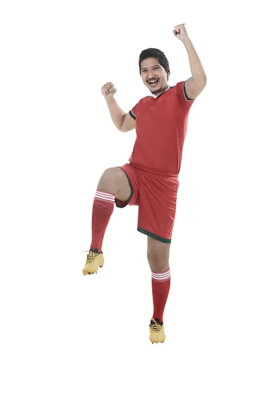 Winning football player after scoring — Stock Photo, Image