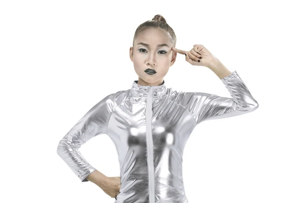 Азиатка в латексном костюме — стоковое фото