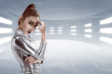 dijital dünya içinde Asyalı kadın