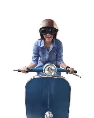 kadın kask retro scooter üzerinde içinde