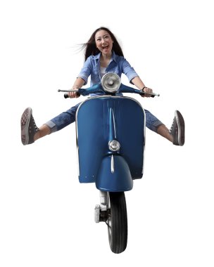 young asian woman riding scooter clipart