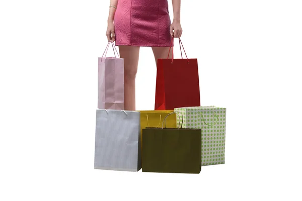 完全のショッピング バッグを持つ若い女 — ストック写真
