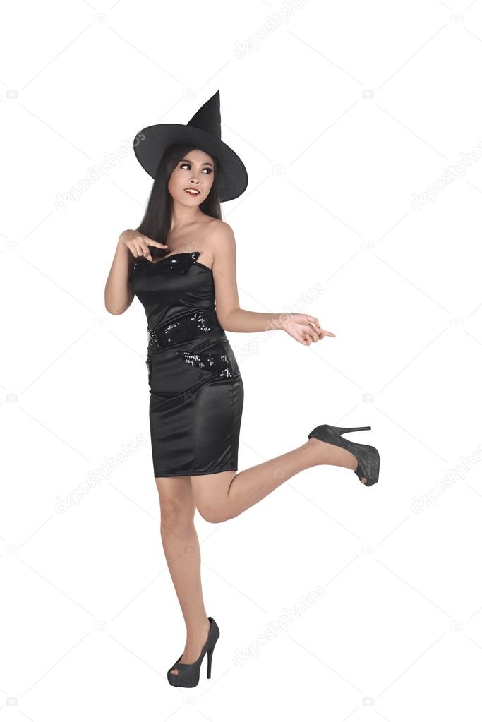 Asian witch woman with black hat