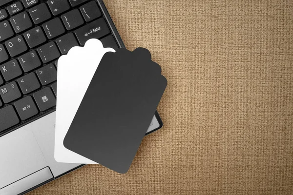 Stack White Black Label Tag Laptop Black Friday Concept — Stock Photo, Image