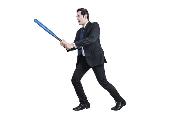 Asian Businessman Holding Baseball Bat Isolated White Background — Stock Photo, Image