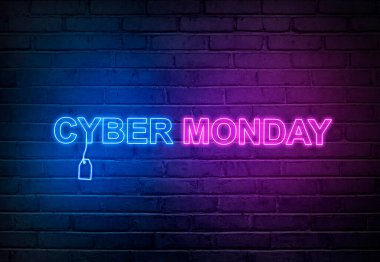 Duvardaki elektrik lambasından Pazartesi siber mesajı. Siber Pazartesi konsepti