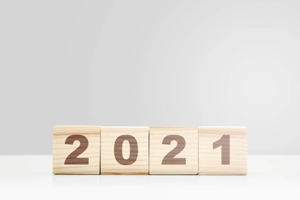 2021 Cubo Madera Feliz Año Nuevo 2021 —  Fotos de Stock