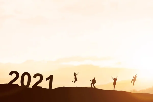 Silhouette Gens Affaires Célébrant Nouvelle Année Bonne Année 2021 — Photo