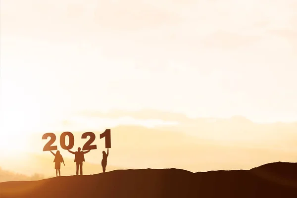Silueta Gente Negocios Celebrando Año Nuevo Feliz Año Nuevo 2021 — Foto de Stock