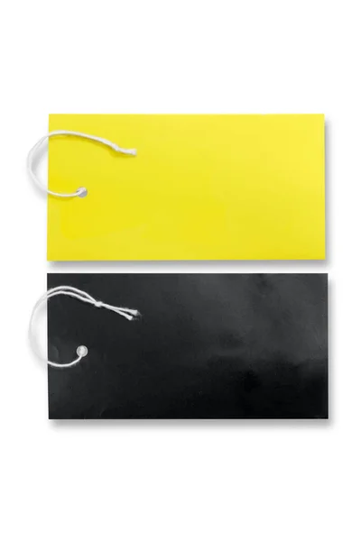 白の背景に隔離された黒と黄色のラベルタグ — ストック写真