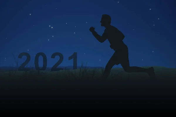 Silueta Hombre Corriendo 2021 Feliz Año Nuevo 2021 — Foto de Stock