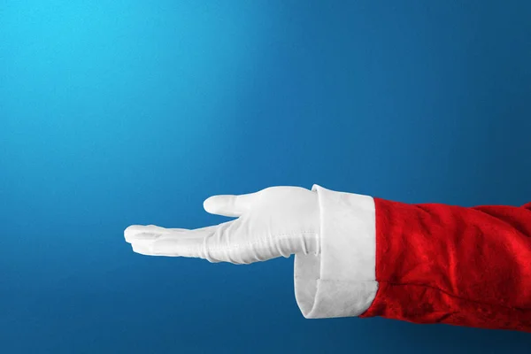 Papai Noel Com Gesto Mão Aberta Com Fundo Colorido Espaço — Fotografia de Stock