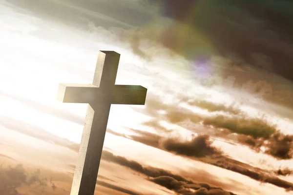 Christian Cross Sunlight Dramatic Sky Background — Stock Photo, Image