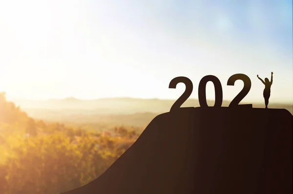 Σιλουέτα Των Επιχειρηματιών Γιορτάζει Νέο Έτος Καλή Χρονιά 2021 — Φωτογραφία Αρχείου