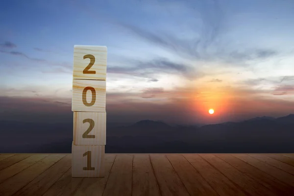 2021 Pilha Cubo Madeira Feliz Ano Novo 2021 — Fotografia de Stock