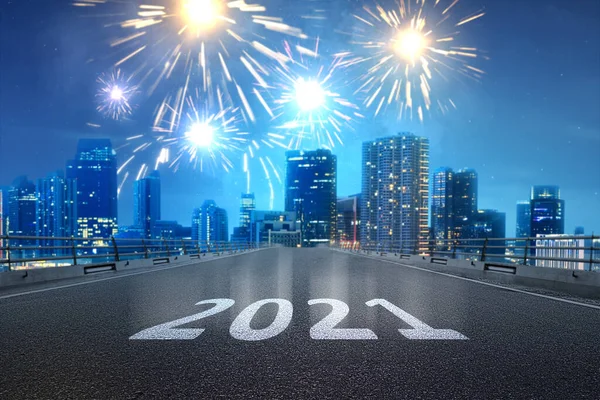 2021 Ulicy Tłem Sceny Nocnej Szczęśliwego Nowego Roku 2021 — Zdjęcie stockowe