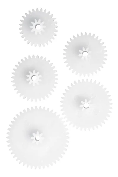 Rodas Engrenagem Branca Isoladas Sobre Fundo Branco — Fotografia de Stock