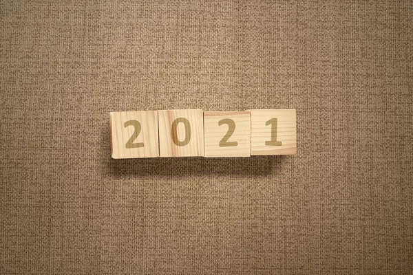 2021 Wooden Cube Happy New Year 2021 — Stock Photo, Image