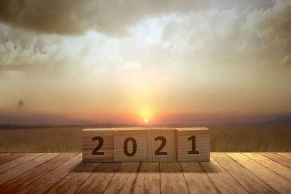 2021 Cubo Madera Feliz Año Nuevo 2021 — Foto de Stock