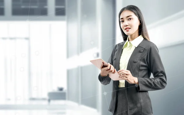 Asian Businesswoman Standing While Using Tablet Office Room — Stock Photo, Image