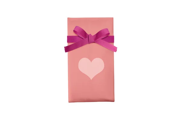 Caja Regalo Rosa Con Cinta Roja Corazón Aislado Sobre Fondo —  Fotos de Stock