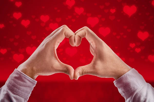 Portrait Human Hands Making Shape Heart Colored Background Valentines Day — Stock Photo, Image