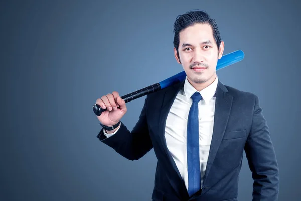 Asian Businessman Holding Baseball Bat Colored Background — Stock Photo, Image