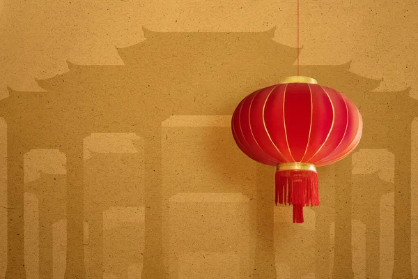 Lanternas Chinesas Penduradas Com Fundo Parede Estampado — Fotografia de Stock