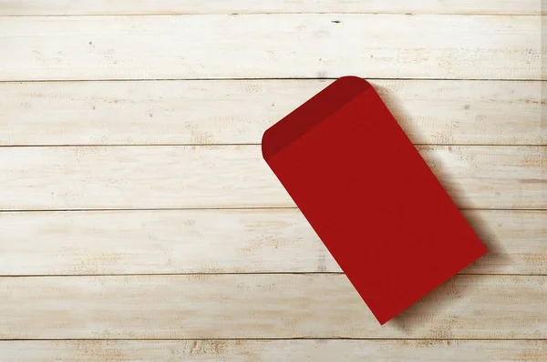 Envelopes Vermelhos Angpao Com Fundo Madeira — Fotografia de Stock
