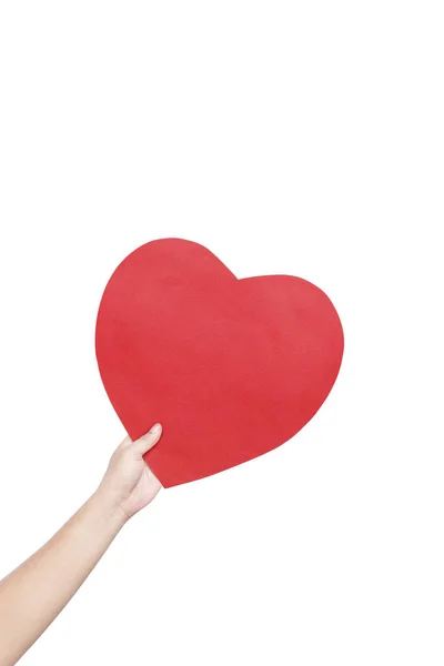Hand Håller Röda Hjärtan Isolerade Över Vit Bakgrund — Stockfoto