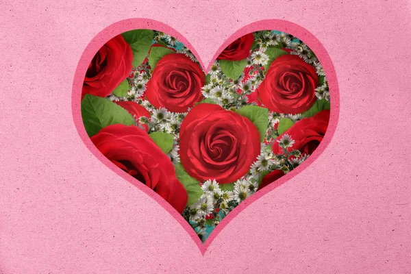 Hartframe Met Rode Rozenbloem Valentijnsdag — Stockfoto