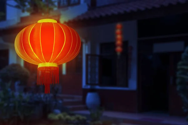 Chinese Lanterns Hanging Front House Night Scene Background — Stock Photo, Image