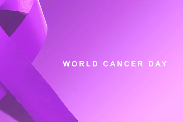 Fitas Roxas Fundo Colorido Conceito Dia Mundial Câncer — Fotografia de Stock