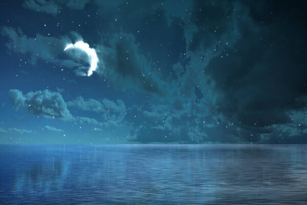 Пейзаж озера с ночным фоном