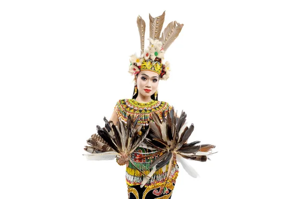 Mujer Asiática Bailando East Kalimantan Danza Tradicional Giring Giring Danza — Foto de Stock
