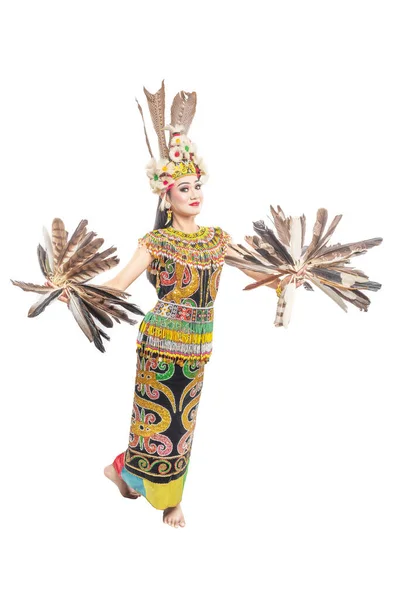 Mulher Asiática Dançando East Kalimantan Dança Tradicional Giring Giring Dança — Fotografia de Stock