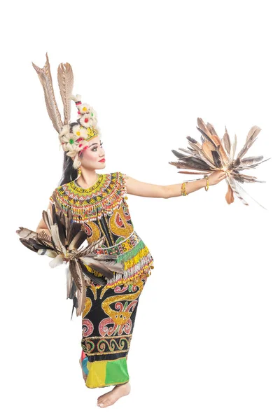 Mujer Asiática Bailando East Kalimantan Danza Tradicional Giring Giring Danza — Foto de Stock