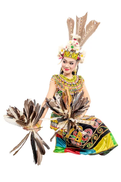 Mulher Asiática Dançando East Kalimantan Dança Tradicional Giring Giring Dança — Fotografia de Stock