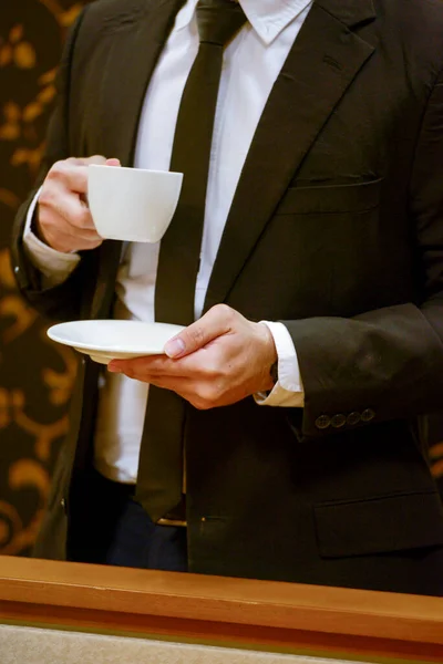 Businessman Standing While Holding Coffee Cup Workplace — Stock Photo, Image